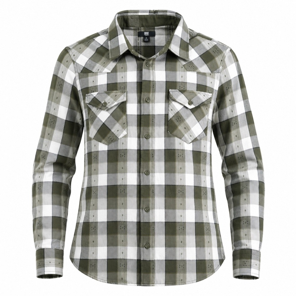 Frye Plaid Button Down Shirt Olive Green Cotton Western Long Sleeve XXL gorp